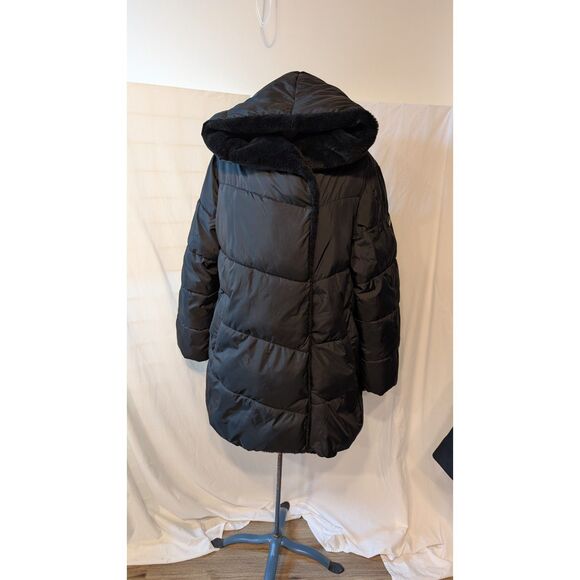 BCBGMAXAZRIA Faux Fur Hooded Coat Black, Size XL - Picture 2 of 7